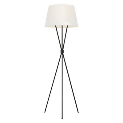Elegant White Linen Floor Lamp With Aged Iron Tripod Base And Led Bulb from B&Q