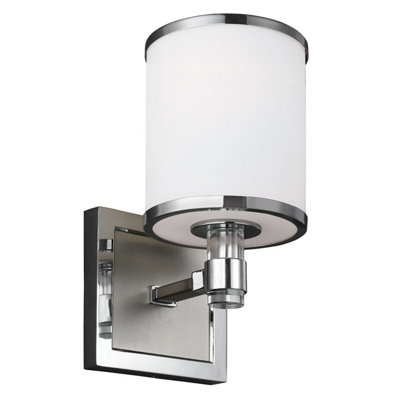 Stylish Nickel Chrome Wall Light With Cylindrical Etched Glass Shade from B&Q