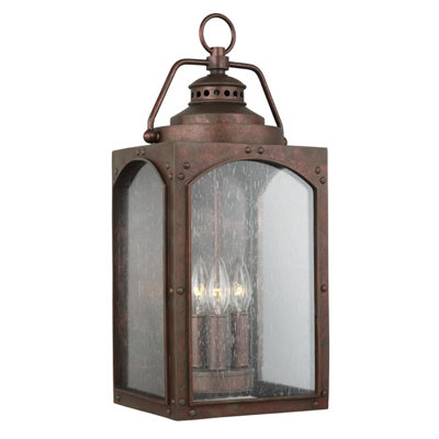 Stylish Outdoor Ip44 3 Bulb Wall Light Lantern In Copper Oxide Finish from B&Q