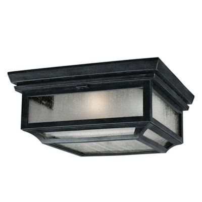 Outdoor Ip44 2 Bulb Flush Light In Dark Weathered Zinc With Led E27 75W