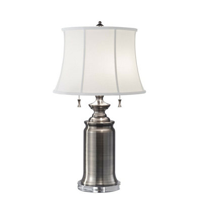 Elegant 2 Bulb Twin Table Lamp With Antique Nickel Finish And Cotton Linen Shade from B&Q