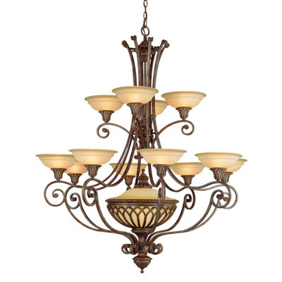 Elegant 13 Bulb Metal Chandelier With Glass Shades In British Bronze Finish from B&Q