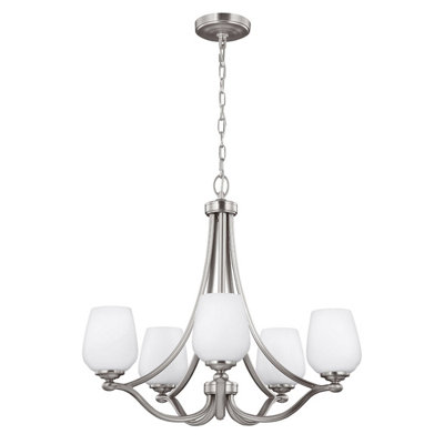  - Elegant 5 Bulb Satin Nickel Chandelier Pendant Light With Led E27 Bulbs
