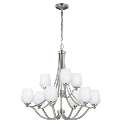  - Elegant 9 Bulb Satin Nickel Chandelier Pendant Light With Led E27 60W Bulbs