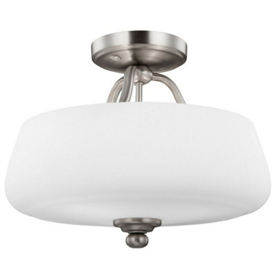 Elegant 3 Bulb Semi Flush Mount Light With Opal Etched Glass Shade In Satin Nickel Finish from B&Q