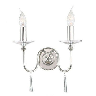 Elegant Twin Wall Light Sconce In Polished Nickel Finish With Led E14 60W Bulb from B&Q