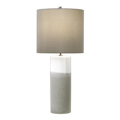  - Elegant White Gloss Table Lamp With Grey Textured Base And Dark Grey ShadeLed E27 60W