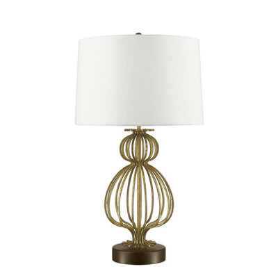 Elegant Mocha Brown Table Lamp With Cream Shade And Distressed Gold Finish from B&Q