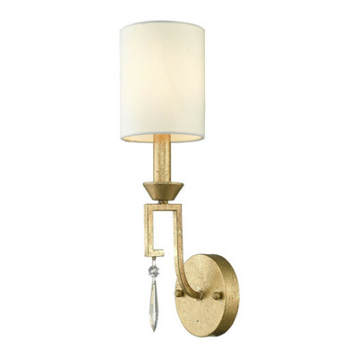Stylish Grecian Key Wall Light With Ivory Shade And Distressed Gold Finish from B&Q