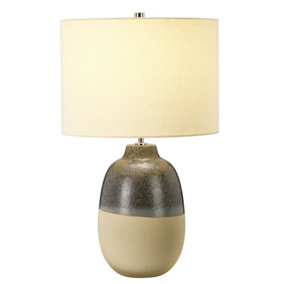  - Elegant Grey Brown Table Lamp With Cream Faux Silk Shade