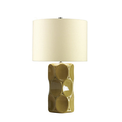 Elegant Cream Linen Table Lamp With Olive Green BaseE27 Led 60W from B&Q