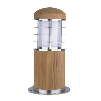 Stylish Outdoor Ip55 Bollard Light In Stainless Steel And Teak With Led E27 15W Bulb
