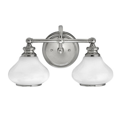  - Elegant Ip44 Twin Wall Light With Opal Glass And Polished Chrome Finish