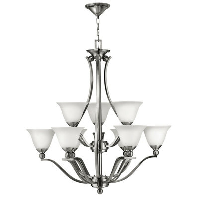 Elegant 9 Bulb Brushed Nickel Chandelier Pendant Light With Led E27 60W Bulbs from B&Q