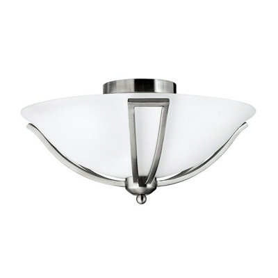 Stylish 2 Bulb Flush Mount Light In Brushed Nickel With E27 Led Compatibility