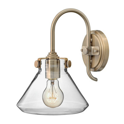 - Vintage Style Wall Light Sconce With Clear Glass Shade And Brushed Caramel Finish