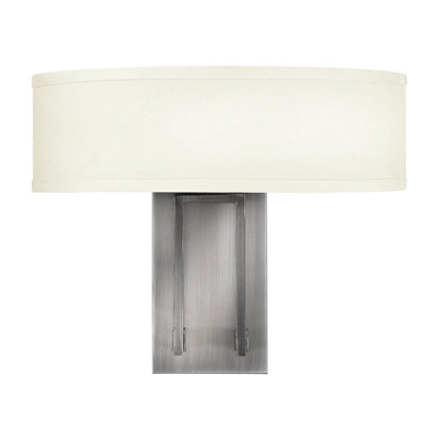  - Elegant Twin Wall Light With Off White Linen Shade And Antique Nickel Finish