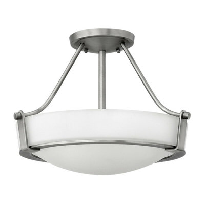 Elegant 3 Bulb Semi Flush Light With Opal Glass And Antique Nickel Finish from B&Q
