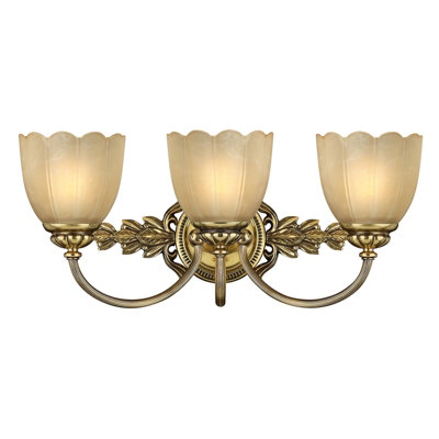 Elegant 3 Bulb Wall Light With Scalloped Marble And Amber Glass Shade In Burnished Brass Finish from B&Q