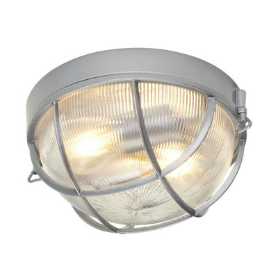 Stylish Outdoor Ip44 2 Bulb Flush Light In Silver With E27 Socket For Led Bulbs from B&Q