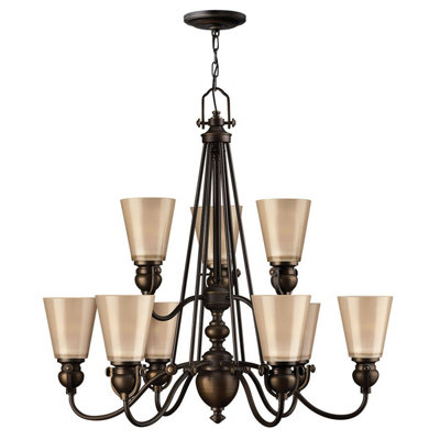 Elegant 9 Bulb Olde Bronze Chandelier Pendant Light With Led E27 Bulbs from B&Q