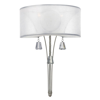 Elegant Twin Wall Light With Crystal Accents And Double Translucent Shade In Brushed Nickel from B&Q