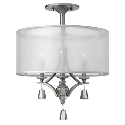 Elegant 3 Bulb Semi-Flush Mount Light With Crystal Accents And Double Shades In Brushed Nickel from B&Q