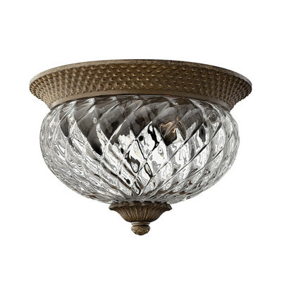  - Elegant Pineapple Shaped 2 Bulb Flush Light With Clear Glass And Pearl Bronze Finish