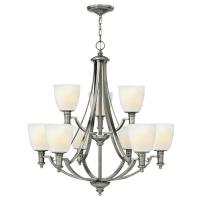 Elegant 9-Bulb Antique Nickel Chandelier Pendant Light With Led E27 60W Bulbs from B&Q