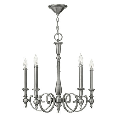 Elegant 5 Bulb Antique Nickel Chandelier Pendant Light With Led E14 Bulbs from B&Q