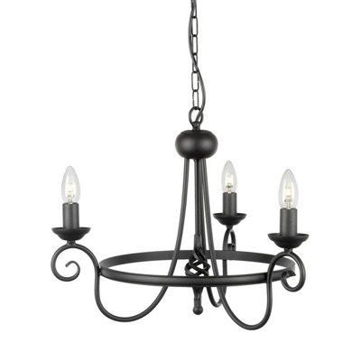 Elegant 3 Bulb Black Chandelier With Medieval Design And Led E14 Bulbs from B&Q