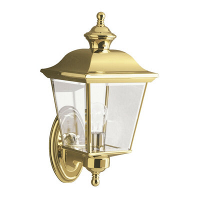  - Stylish Outdoor Ip44 Wall Light In Polished Brass With Led E27 Socket