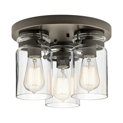 Stylish 3 Bulb Flush Mount Light For Low Ceilings In Brushed Nickel Finish from B&Q
