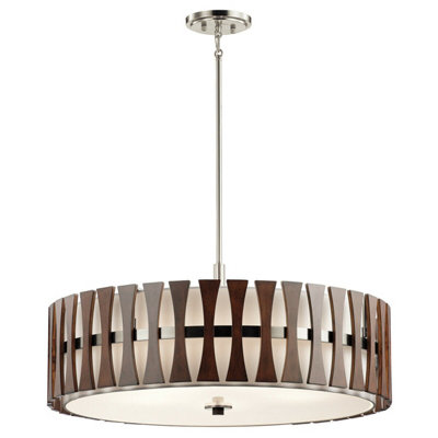  - Stylish 5 Bulb Ceiling Pendant Light In Auburn Stained Wood For Modern Interiors