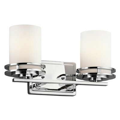  - Elegant Ip44 Twin Wall Light With Satin Edged Opal Glass And Polished Chrome Finish