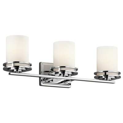  - Stylish Ip44 3-Bulb Wall Light With Satin Etched Opal Glass And Polished Chrome Finish