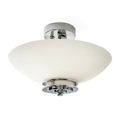 Stylish Ip44 3-Bulb Semi Flush Light With Satin Edged Glass Shade And Chrome Finish from B&Q