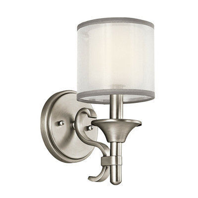 Elegant White Organza Wall Light Sconce With Antique Pewter Finish And Led E14 Bulb from B&Q