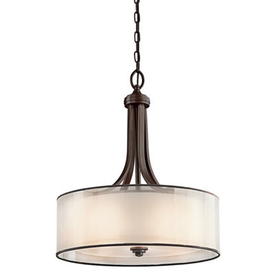 Stylish 4 Bulb Ceiling Pendant Light With Metallic Frosted Shades In Mission Bronze Finish from B&Q
