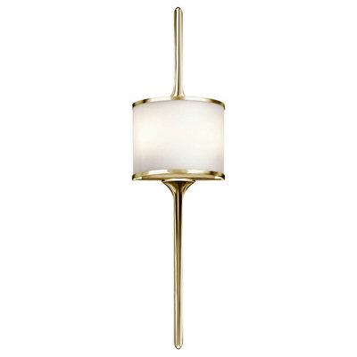 Stylish Ip44 Twin Wall Light With White Glass Shade And Polished Brass Finish from B&Q