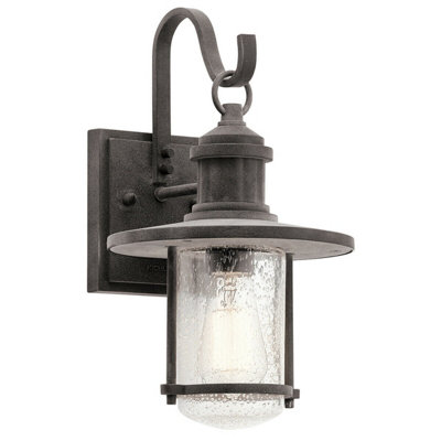  - Stylish Outdoor Ip44 Wall Light Lantern In Weathered Zinc Finish