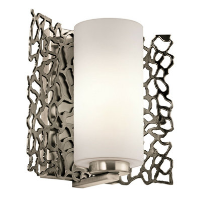  - Stylish Curved Wall Light With Tubular Glass Shade In Classic Pewter Finish