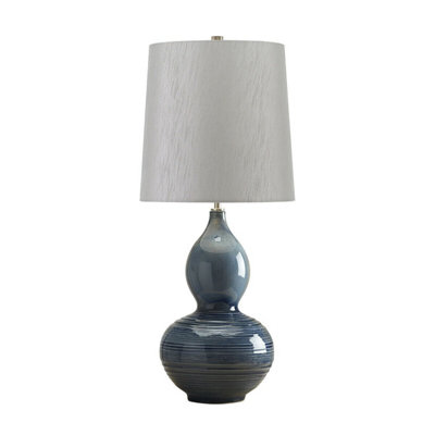 Stylish Textured Blue Table Lamp With Light Grey Faux Silk Shade For Modern Interiors from B&Q