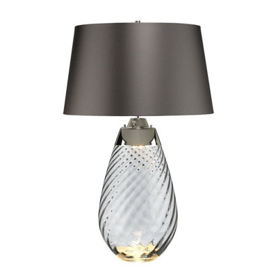 Elegant Smoke-Tinted Glass Table Lamp With Slate ShadeLed Compatible E27 Bulb from B&Q