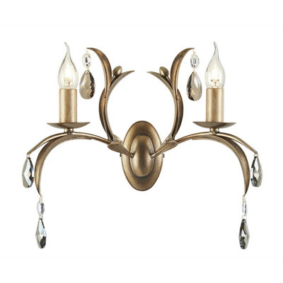 Elegant Twin Wall Light With Lily Leaves DesignSmoked Glass & Bronze Patina Finish from B&Q