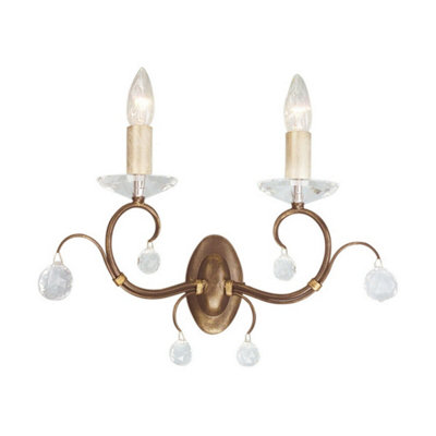Elegant Twin Wall Light With Crystal Cut Glass Spheres In Bronze Patina Finish from B&Q