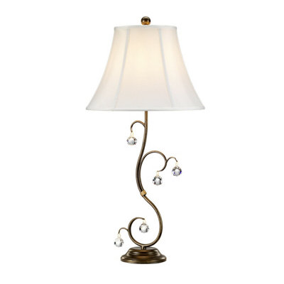 Elegant Crystal Cut Glass Table Lamp With White Shade And Bronze Patina Finish from B&Q