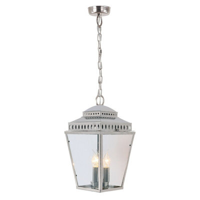  - Elegant Outdoor Ip44 3-Bulb Chain Lantern In Polished Nickel Finish With Led E14 Bulbs