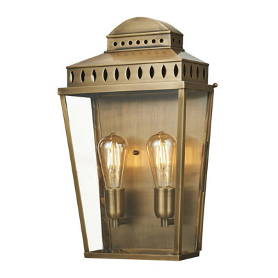  - Stylish Outdoor Ip44 Twin Wall Light In Aged Brass With Led E27 Socket