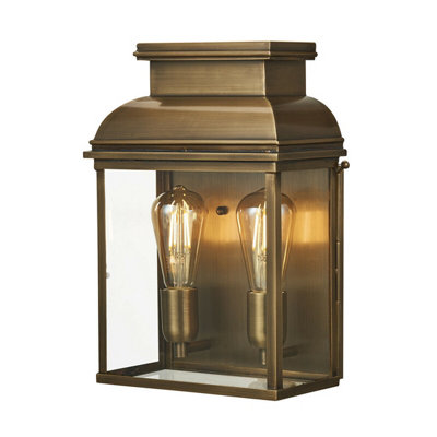 Stylish Outdoor Ip44 Twin Wall Light In Aged Brass With Led E27 Bulb from B&Q